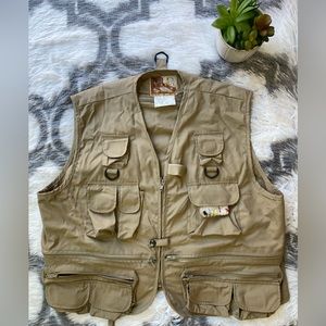 Vintage Prestige Mens Fly Fishing Vest Size Medium Khaki Many Pockets Zipper